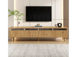 Best Móvel de TV de 178 cm com visual minimalista de madeira e quatro gavetas. Em MDF e acrílico, resistente e elegante para a sala de estar. Natural claro