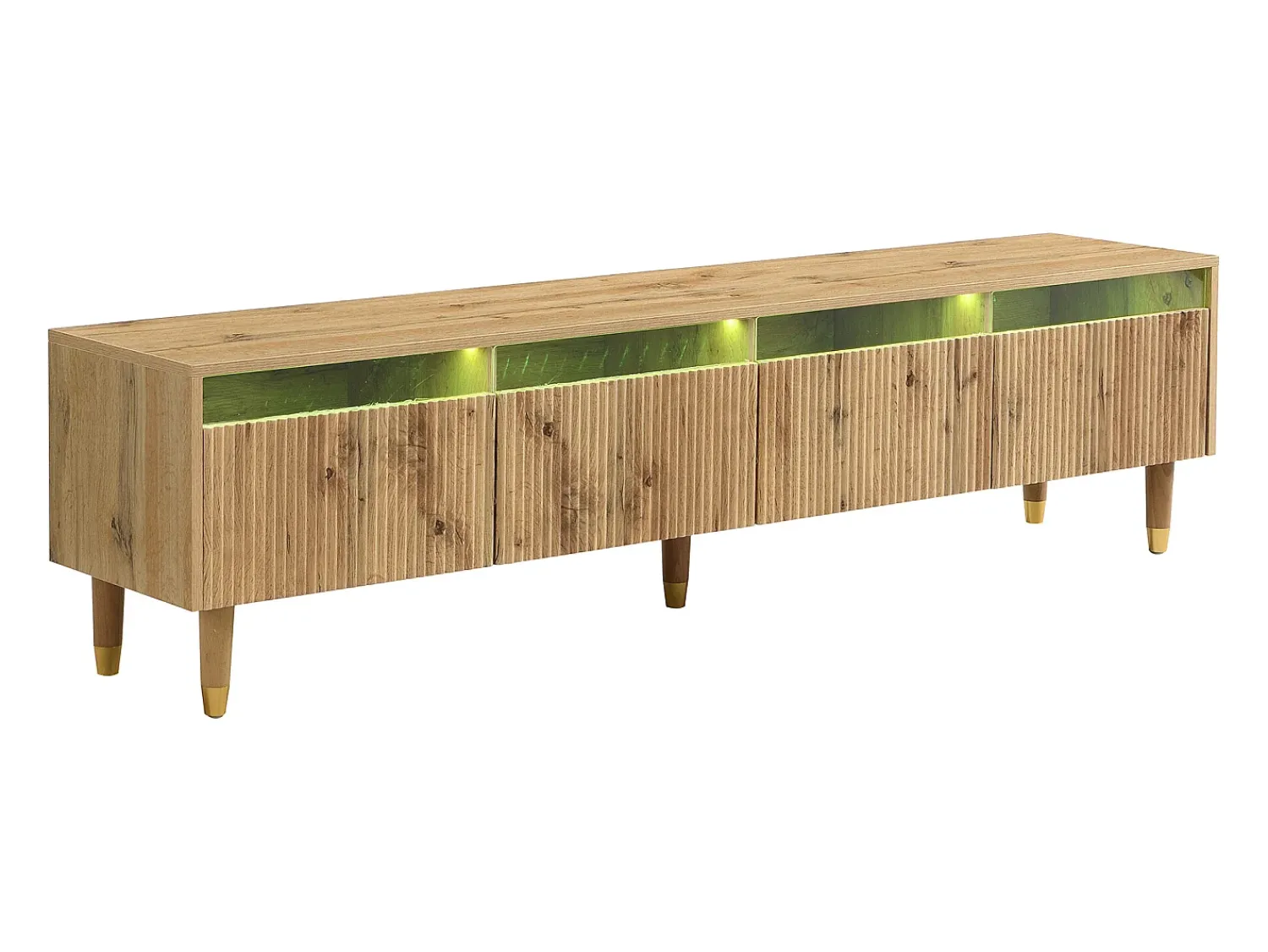 Best Móvel de TV de 178 cm com visual minimalista de madeira e quatro gavetas. Em MDF e acrílico, resistente e elegante para a sala de estar. Natural claro