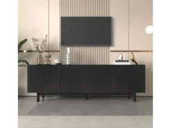 Móvel de TV de 175 cm, Móvel de TV com 4 portas sem puxadores e prateleiras ajustáveis, Preto