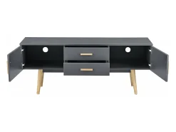 Móvel De Tv*Mobikasa Móvel de TV de design exclusivo com banco e pés de madeira 140 cm cinza escuro 03_0005869 Castanho
