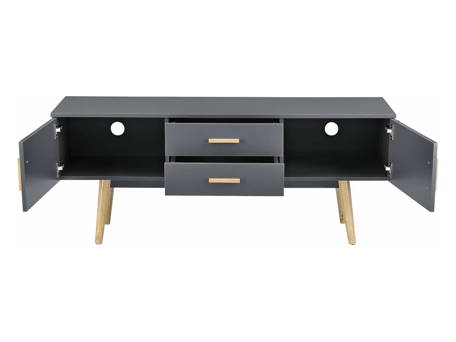 Móvel De Tv*Mobikasa Móvel de TV de design exclusivo com banco e pés de madeira 140 cm cinza escuro 03_0005869 Castanho
