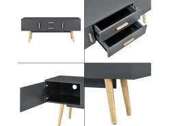 Móvel De Tv*Mobikasa Móvel de TV de design exclusivo com banco e pés de madeira 140 cm cinza escuro 03_0005869 Castanho