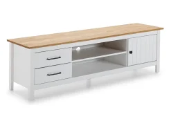 Móvel de TV de madeira branca com duas gavetas 158x40 cm^ Móvel De Tv