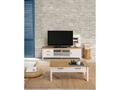 Móvel de TV de madeira branca com duas gavetas 158x40 cm^ Móvel De Tv