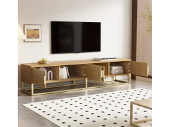 Outlet Móvel de TV de madeira com 4 portas, puxadores semicirculares, unidade de armazenamento moderna para sala de estar Natural claro