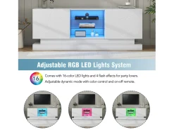 Merax Móvel de TV de madeira com 2 portas - prateleira de vidro ajustável - LEDs - estilo moderno - brilhante^ Móvel De Tv