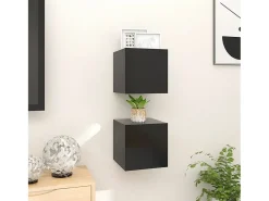 Móvel De Tv| Móvel de TV de parede 2 pcs 30,5x30x30 cm PT903654 Preto