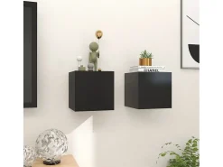 Móvel De Tv| Móvel de TV de parede 2 pcs 30,5x30x30 cm PT903654 Preto