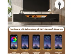 Móvel De Tv|Merax Móvel de TV de parede brilhante - 180 x 37 x 36 cm - com 3 portas + LEDs - para TVs de 75 polegadas - aglomerado - Preto