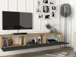 Móvel De Tv*Vente-unique Móvel de TV de parede com 3 portas - Antracite e Natural Claro - VIKILA Cinza antracite / Natural claro