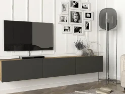 Móvel De Tv*Vente-unique Móvel de TV de parede com 3 portas - Antracite e Natural Claro - VIKILA Cinza antracite / Natural claro