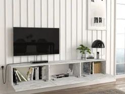 Móvel De Tv*Vente-unique Móvel de TV de parede com 3 portas - Efeito mármore - VIKILA Branco