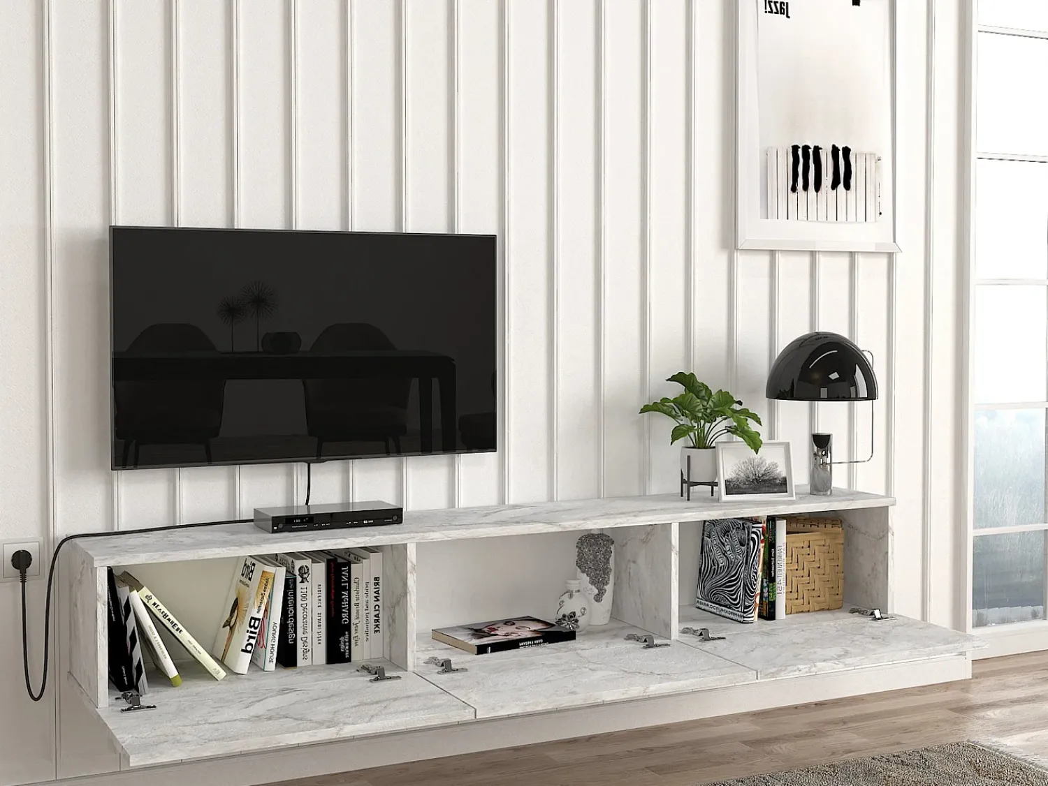 Móvel De Tv*Vente-unique Móvel de TV de parede com 3 portas - Efeito mármore - VIKILA Branco