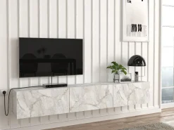 Móvel De Tv*Vente-unique Móvel de TV de parede com 3 portas - Efeito mármore - VIKILA Branco