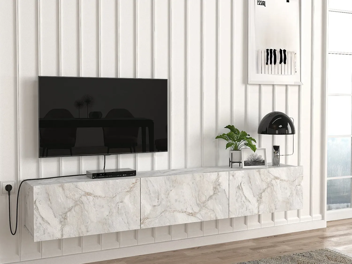 Móvel De Tv*Vente-unique Móvel de TV de parede com 3 portas - Efeito mármore - VIKILA Branco