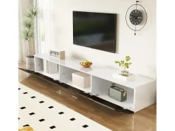 Merax Móvel de TV de parede com 3 portas - 180 x 35 x 30 cm - LEDs - MDF e aglomerado - brilhante e preto^ Móvel De Tv