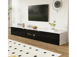 Merax Móvel de TV de parede com 3 portas - 180 x 35 x 30 cm - LEDs - MDF e aglomerado - brilhante e preto^ Móvel De Tv