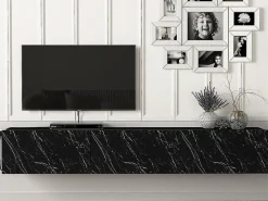 Sale Vente-unique Móvel de TV de parede com 3 portas - Cor: Efeito mármore - VIKILA Preto