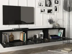 Sale Vente-unique Móvel de TV de parede com 3 portas - Cor: Efeito mármore - VIKILA Preto