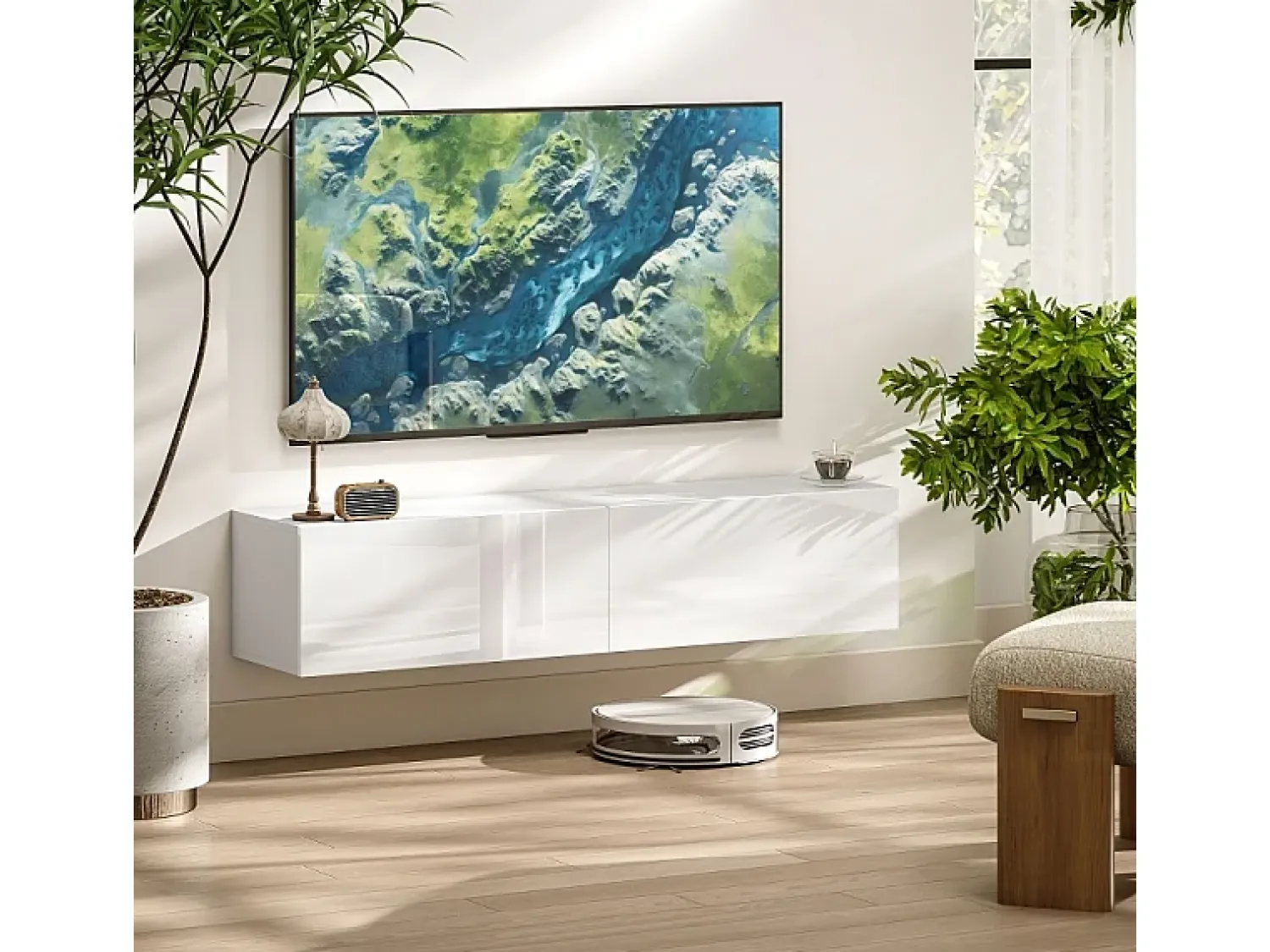 Móvel de TV de parede com 2 portas, rack para TV para sala de estar ou quarto,^ Móvel De Tv