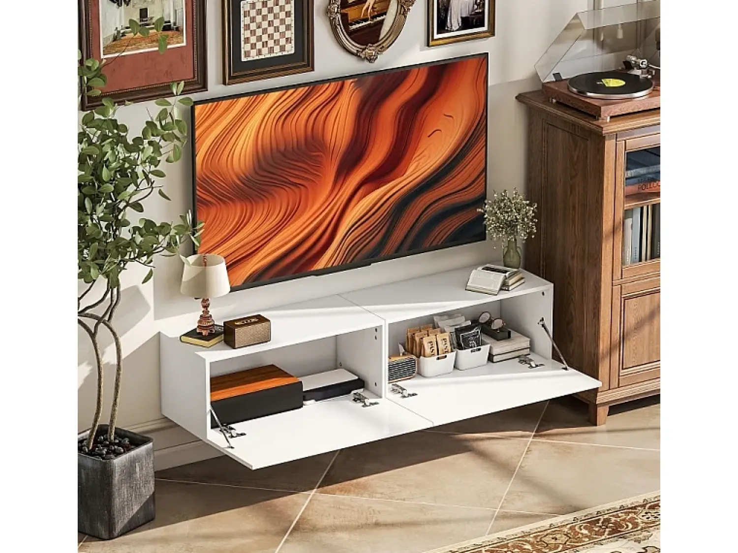 Móvel de TV de parede com 2 portas, rack para TV para sala de estar ou quarto,^ Móvel De Tv