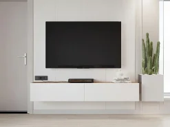 Vente-unique Móvel de TV de parede com 2 portas - Branco e natural - AUBEPINA^ Móvel De Tv