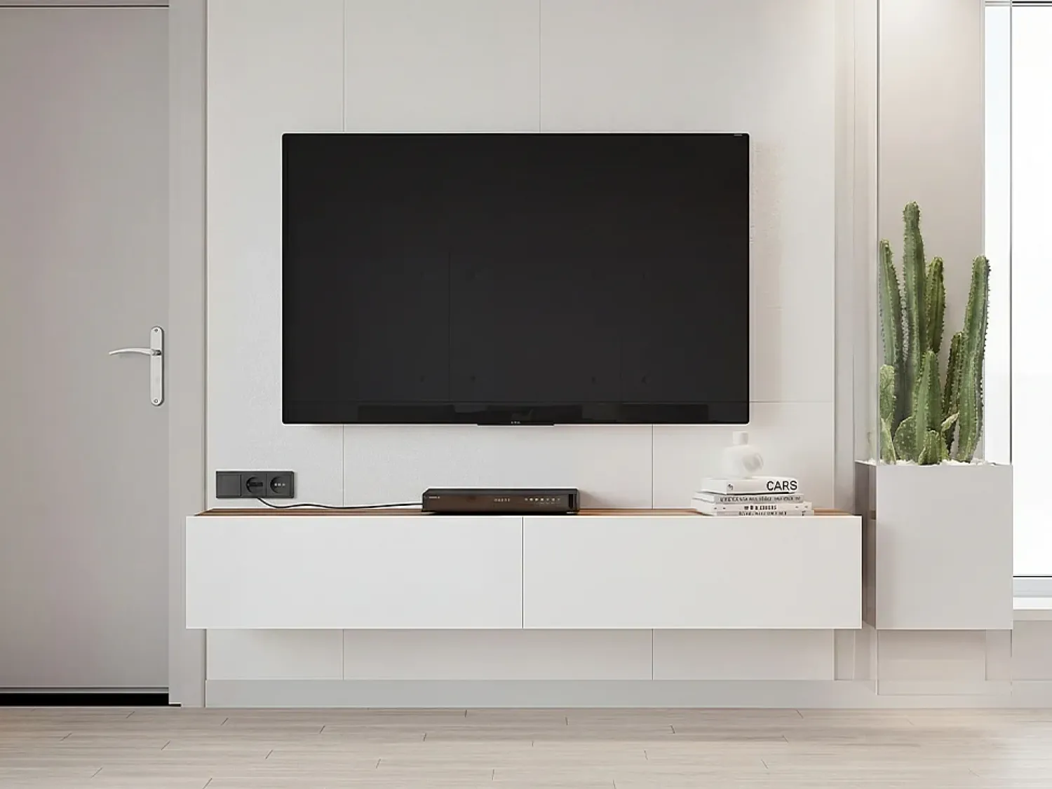 Vente-unique Móvel de TV de parede com 2 portas - Branco e natural - AUBEPINA^ Móvel De Tv
