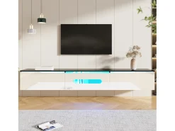 Móvel De Tv*Merax Móvel de TV de parede com 3 portas - 180 x 35 x 30 cm - LEDs - MDF e aglomerado - Preto e brilhante Branco