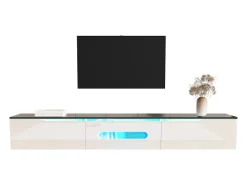 Móvel De Tv*Merax Móvel de TV de parede com 3 portas - 180 x 35 x 30 cm - LEDs - MDF e aglomerado - Preto e brilhante Branco