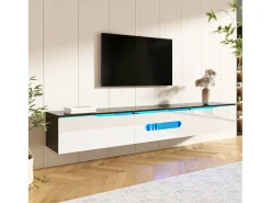 Móvel De Tv*Merax Móvel de TV de parede com 3 portas - 180 x 35 x 30 cm - LEDs - MDF e aglomerado - Preto e brilhante Branco