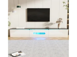 Móvel De Tv*Merax Móvel de TV de parede com 3 portas - 180 x 35 x 30 cm - LEDs - MDF e aglomerado - Preto e brilhante Branco