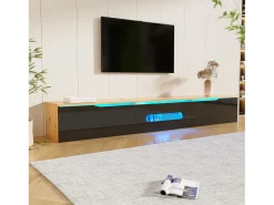 Merax Móvel de TV de parede com 3 portas - 180 x 35 x 30 cm - LEDs - MDF e aglomerado - natural e brilhante Preto