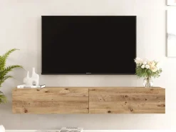 Vente-unique Móvel de TV de parede com 2 portas - Luz natural - AUBEPINA Natural claro
