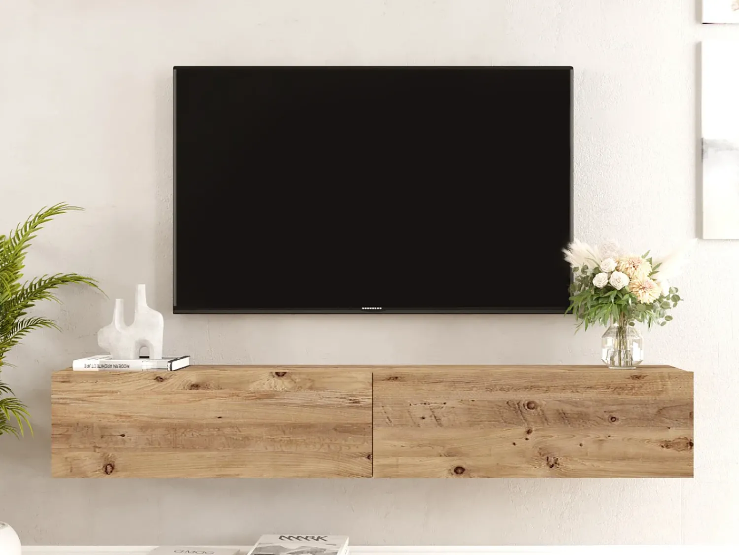 Vente-unique Móvel de TV de parede com 2 portas - Luz natural - AUBEPINA Natural claro