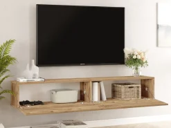 Vente-unique Móvel de TV de parede com 2 portas - Luz natural - AUBEPINA Natural claro
