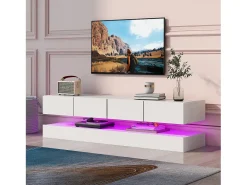 Móvel De Tv|Hauss Spole Móvel de TV de parede em MDF com iluminação LED e 4 gavetas - Acabamento em brilhante Branco
