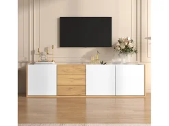 New Móvel de TV de parede para sala de estar, unidade de armazenamento multifuncional, suporte para TV com 3 gavetas, Branco