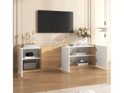 Outlet Móvel de TV de parede para sala de estar, unidade de armazenamento com vários espaços, mesa de TV com 3 gavetas, Branco