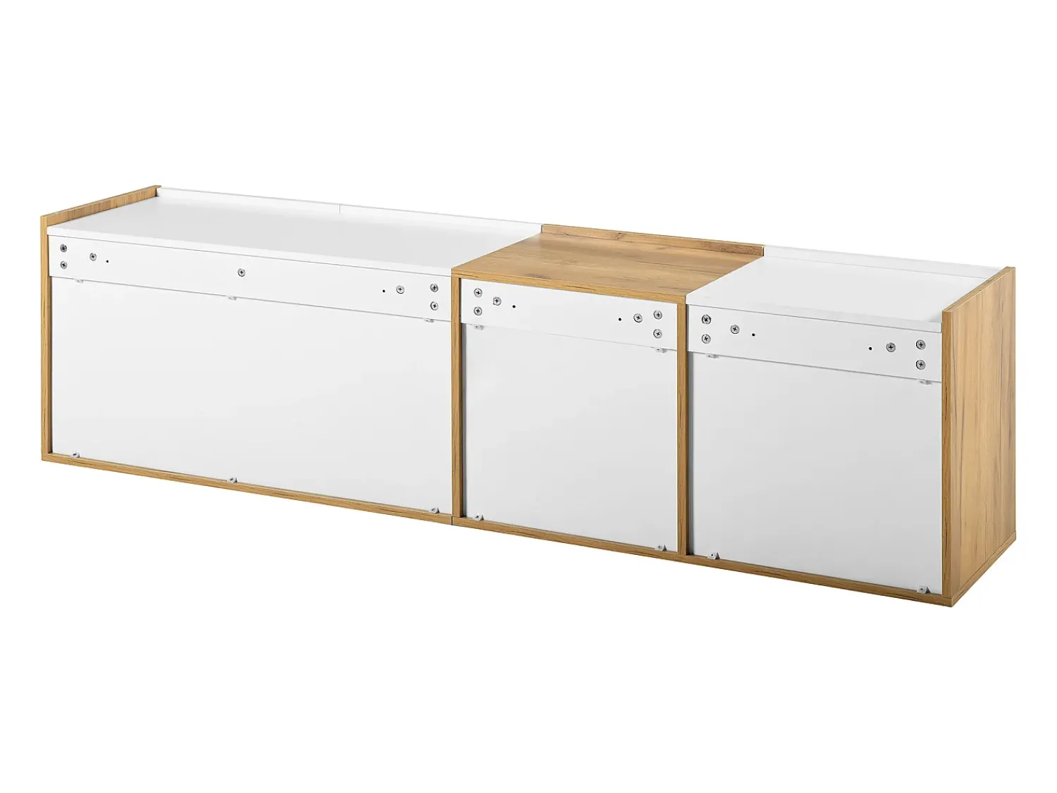 Outlet Móvel de TV de parede para sala de estar, unidade de armazenamento com vários espaços, mesa de TV com 3 gavetas, Branco