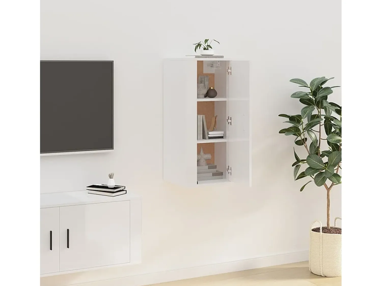 Móvel De Tv* Móvel de TV de parede 40x34,5x80 cm brilhante PT285775 Branco