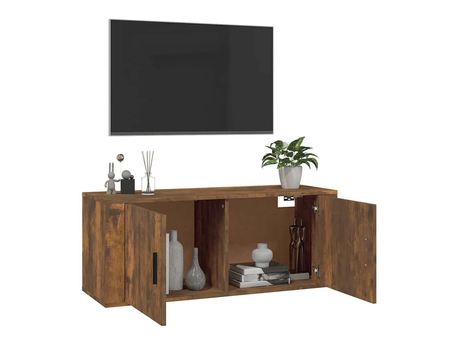 Móvel de TV de parede 100x34,5x40 cm carvalho fumado PT897830^ Móvel De Tv