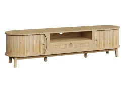 New ModernLuxe Móvel de TV de rattan 165x37x46 cm - 2 portas e 1 gaveta de rattan - Estilo rústico - MDF - Natural Natural claro