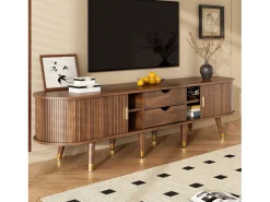 Merax Móvel de TV de vime com porta de correr - 175 x 38 x 45 cm - com 2 gavetas - MDF - natural^ Móvel De Tv
