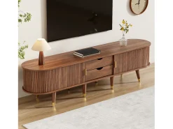 Merax Móvel de TV de vime com porta de correr - 175 x 38 x 45 cm - com 2 gavetas - MDF - natural^ Móvel De Tv