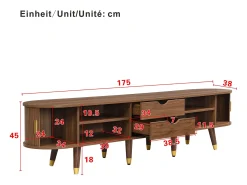 Merax Móvel de TV de vime com porta de correr - 175 x 38 x 45 cm - com 2 gavetas - MDF - natural^ Móvel De Tv