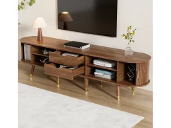 Merax Móvel de TV de vime com porta de correr - 175 x 38 x 45 cm - com 2 gavetas - MDF - natural^ Móvel De Tv