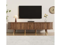 Merax Móvel de TV de vime com porta de correr - 175 x 38 x 45 cm - com 2 gavetas - MDF - natural^ Móvel De Tv