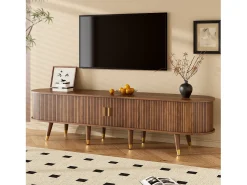 Merax Móvel de TV de vime com porta de correr - 175 x 38 x 45 cm - com 2 gavetas - MDF - natural^ Móvel De Tv
