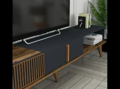 Móvel De Tv*Concept-Usine Móvel de TV Design Madeira e Antracite 180 cm NOLA Contemporâneo com Arrumação Castanho