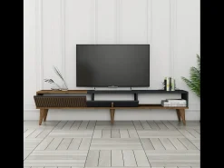 Móvel De Tv*Concept-Usine Móvel de TV Design Madeira e Antracite 180 cm NOLA Contemporâneo com Arrumação Castanho